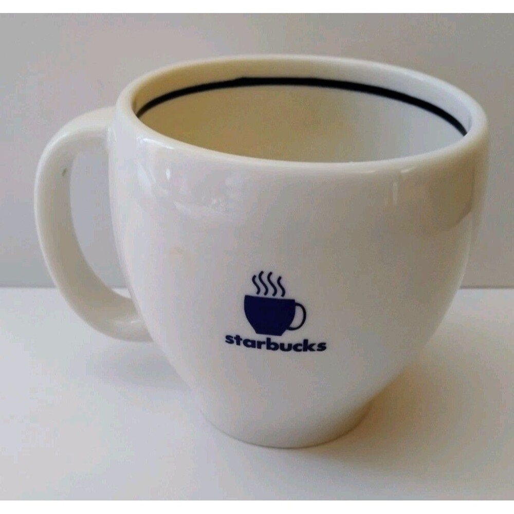 Vintage 2003 Starbucks Barista Abbey II Coffee Mug Cup White Blue Steam Logo